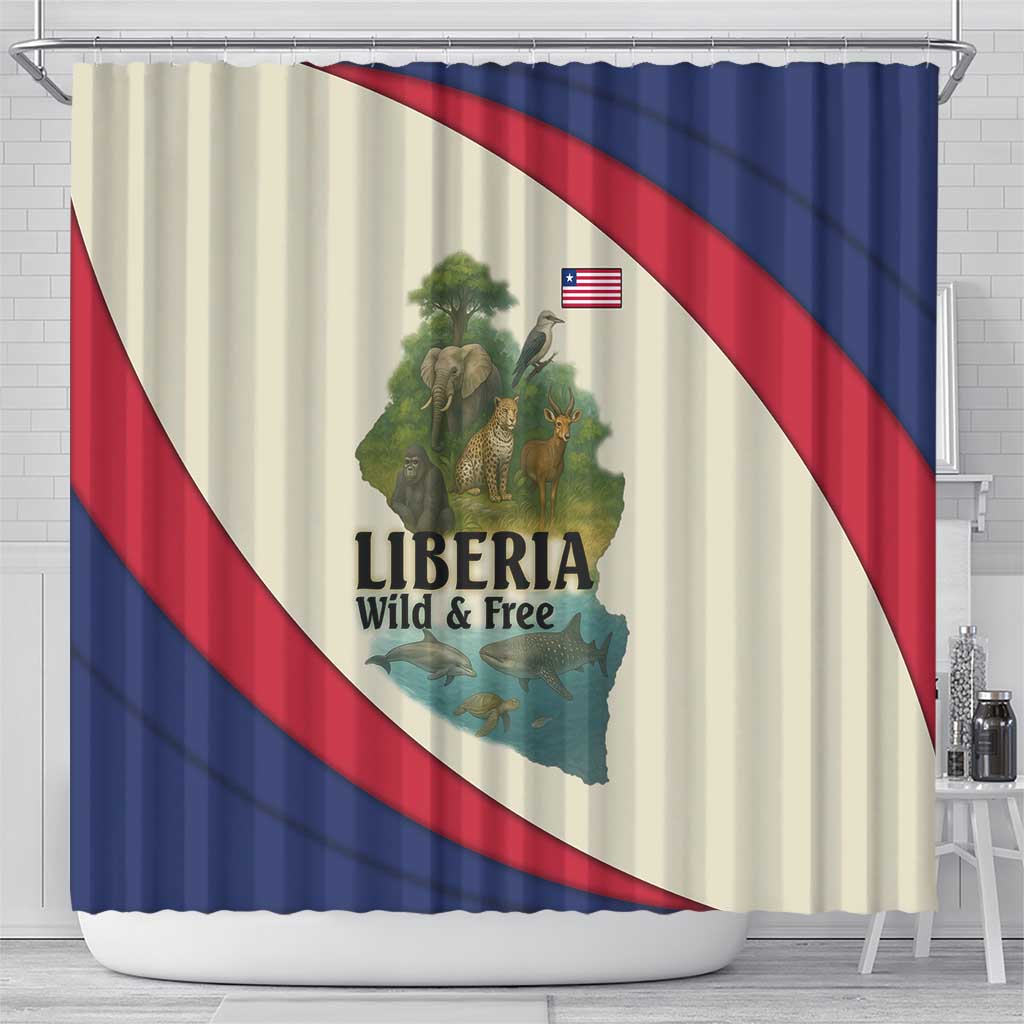 Liberia Wildlife Shower Curtain with African Safari and Ocean Marine Life Design