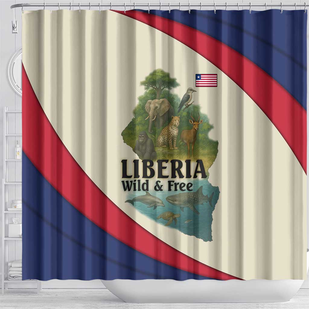 Liberia Wildlife Shower Curtain with African Safari and Ocean Marine Life Design