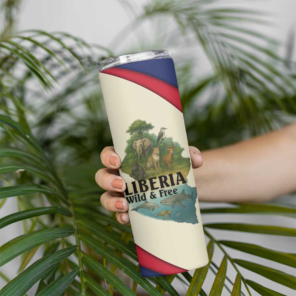 Liberia Wildlife Skinny Tumbler with African Safari and Ocean Marine Life Design