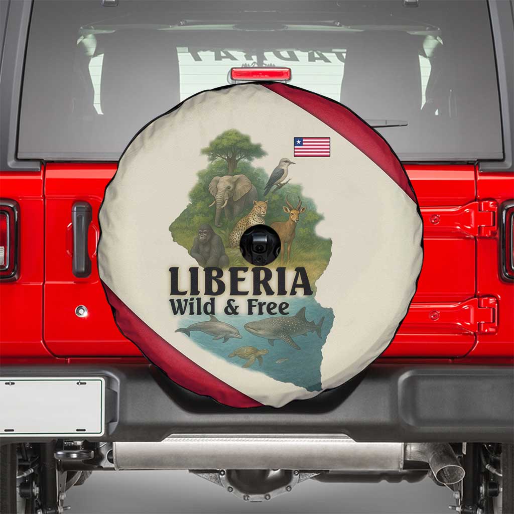 Liberia Wildlife Spare Tire Cover with African Safari and Ocean Marine Life Design