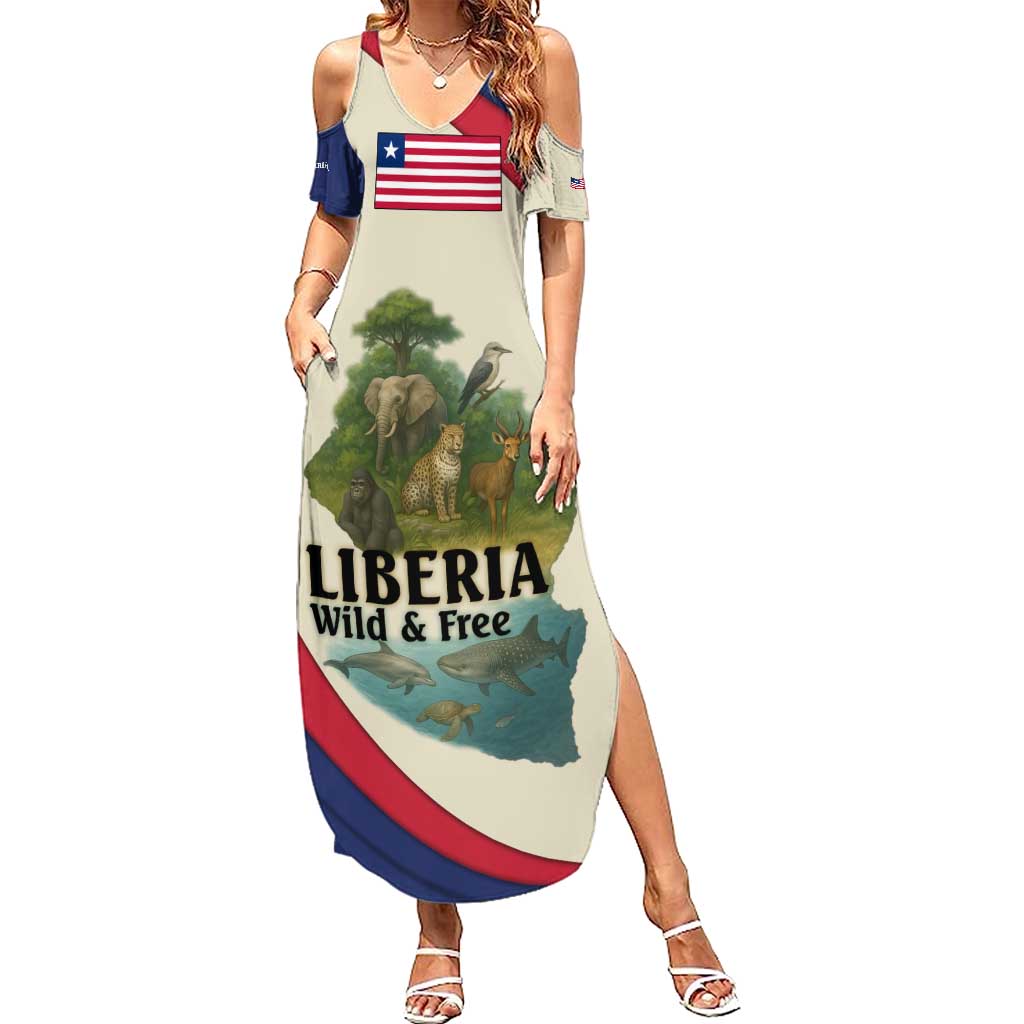 Liberia Wildlife Summer Maxi Dress with African Safari and Ocean Marine Life Design