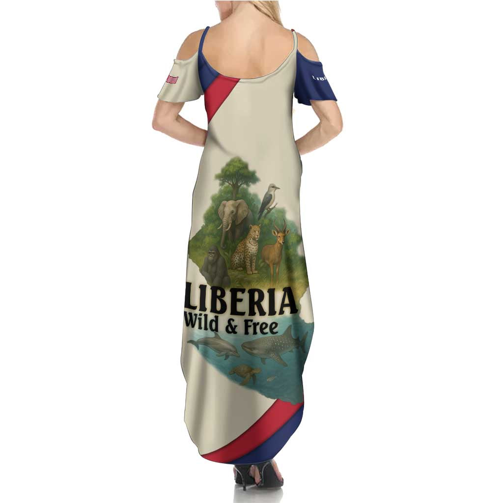 Liberia Wildlife Summer Maxi Dress with African Safari and Ocean Marine Life Design