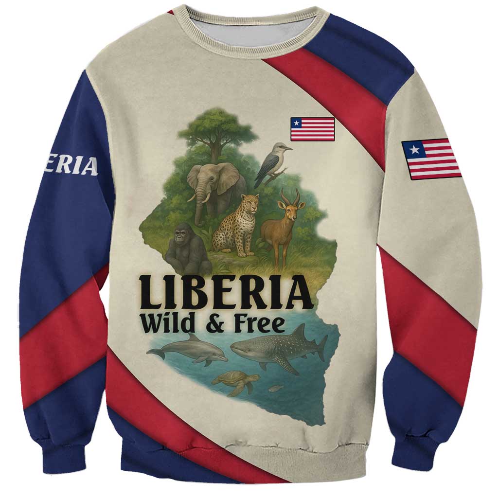 Liberia Wildlife Sweatshirt with African Safari and Ocean Marine Life Design