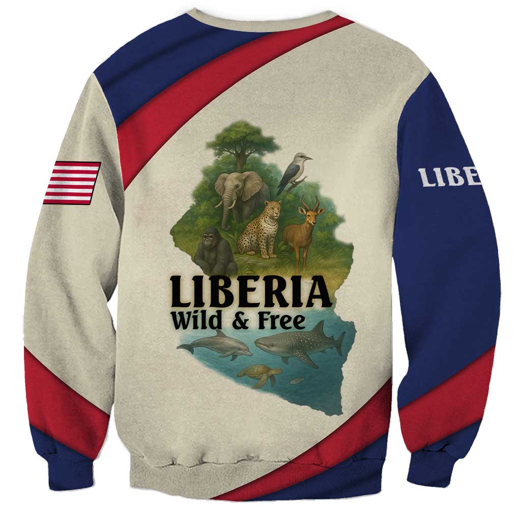 Liberia Wildlife Sweatshirt with African Safari and Ocean Marine Life Design