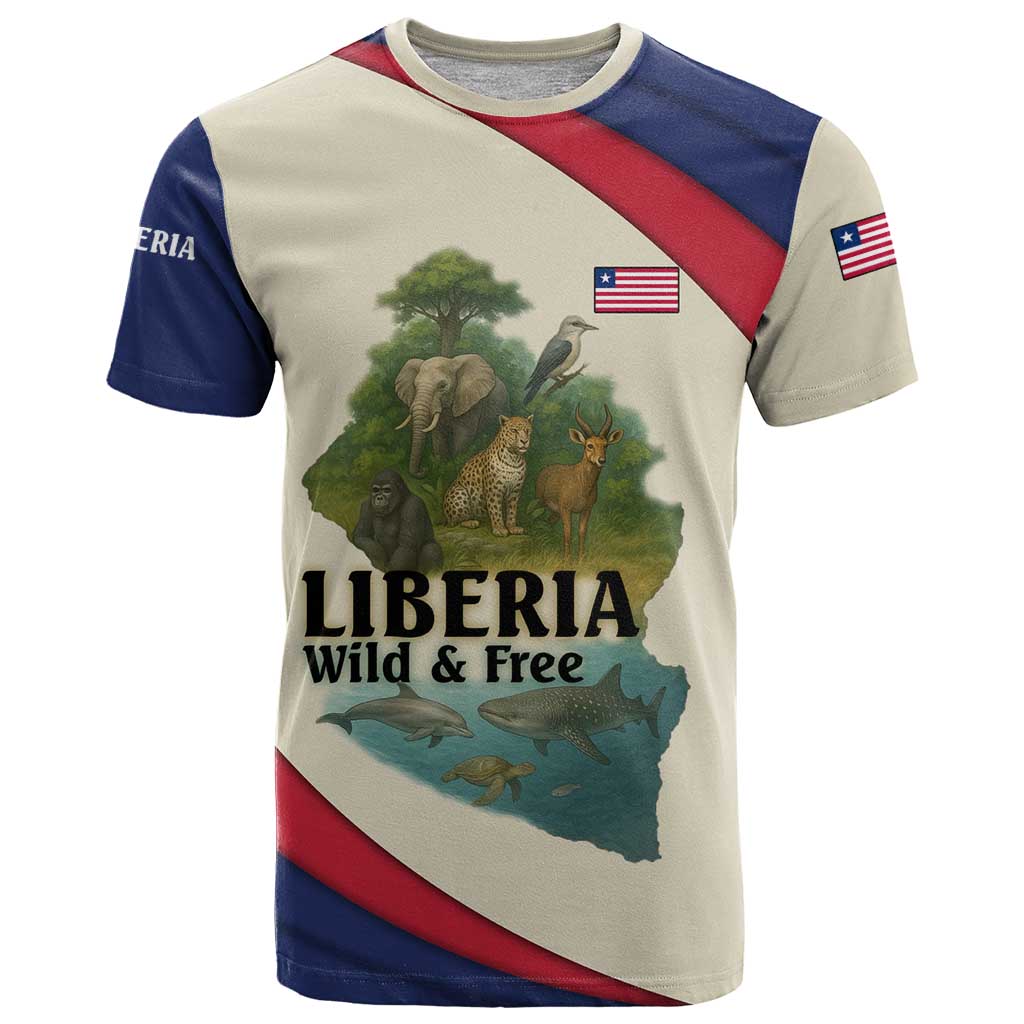 Liberia Wildlife T Shirt with African Safari and Ocean Marine Life Design