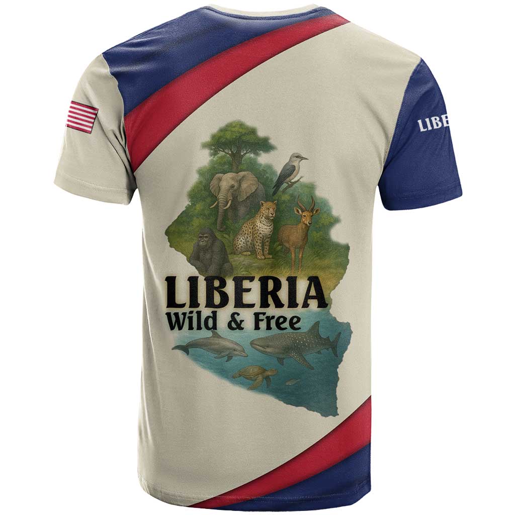 Liberia Wildlife T Shirt with African Safari and Ocean Marine Life Design