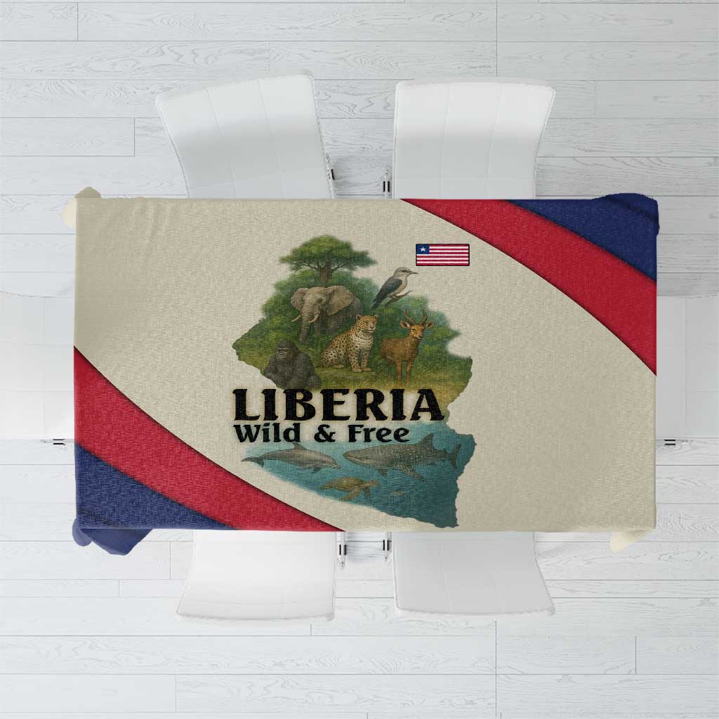 Liberia Wildlife Tablecloth with African Safari and Ocean Marine Life Design
