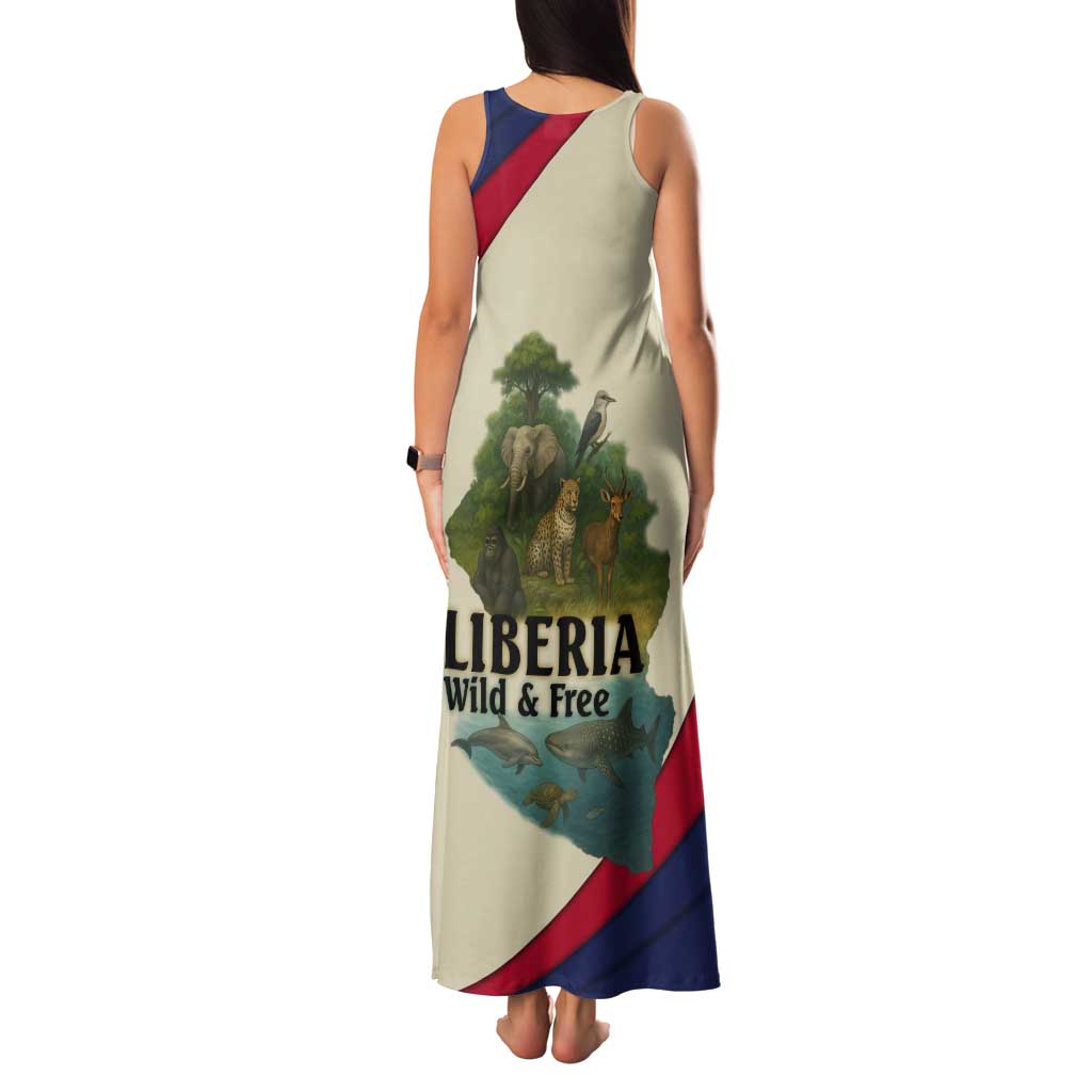 Liberia Wildlife Tank Maxi Dress with African Safari and Ocean Marine Life Design
