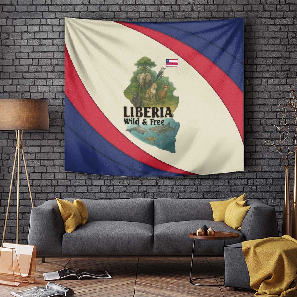 Liberia Wildlife Tapestry with African Safari and Ocean Marine Life Design
