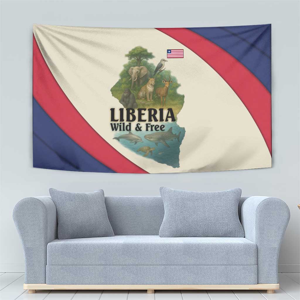 Liberia Wildlife Tapestry with African Safari and Ocean Marine Life Design