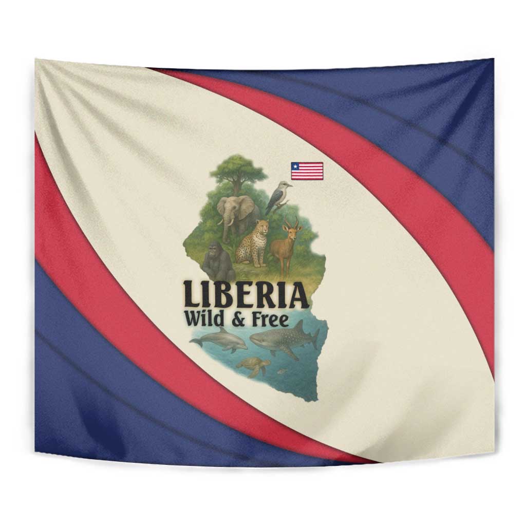 Liberia Wildlife Tapestry with African Safari and Ocean Marine Life Design