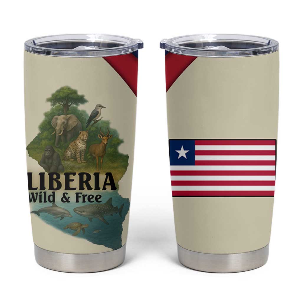 Liberia Wildlife Tumbler Cup with African Safari and Ocean Marine Life Design