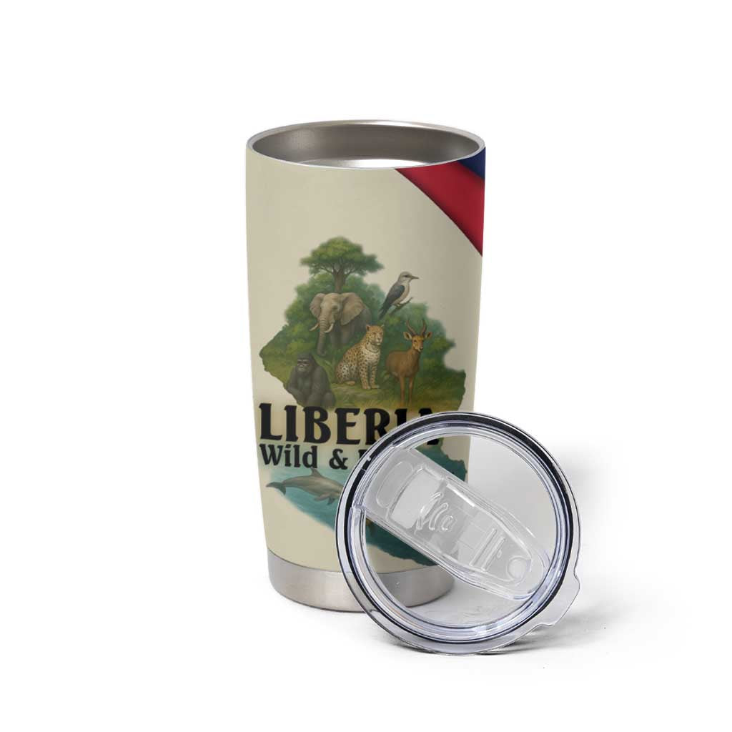 Liberia Wildlife Tumbler Cup with African Safari and Ocean Marine Life Design