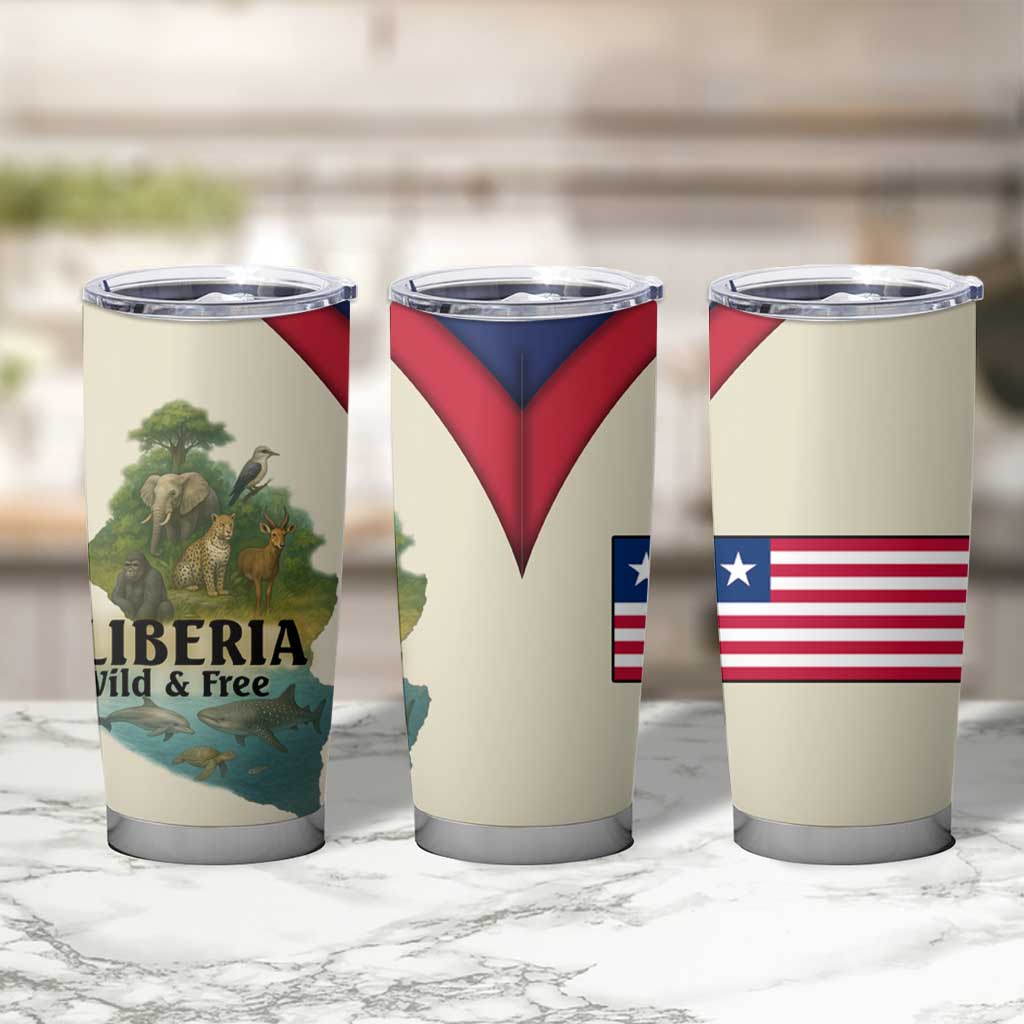 Liberia Wildlife Tumbler Cup with African Safari and Ocean Marine Life Design