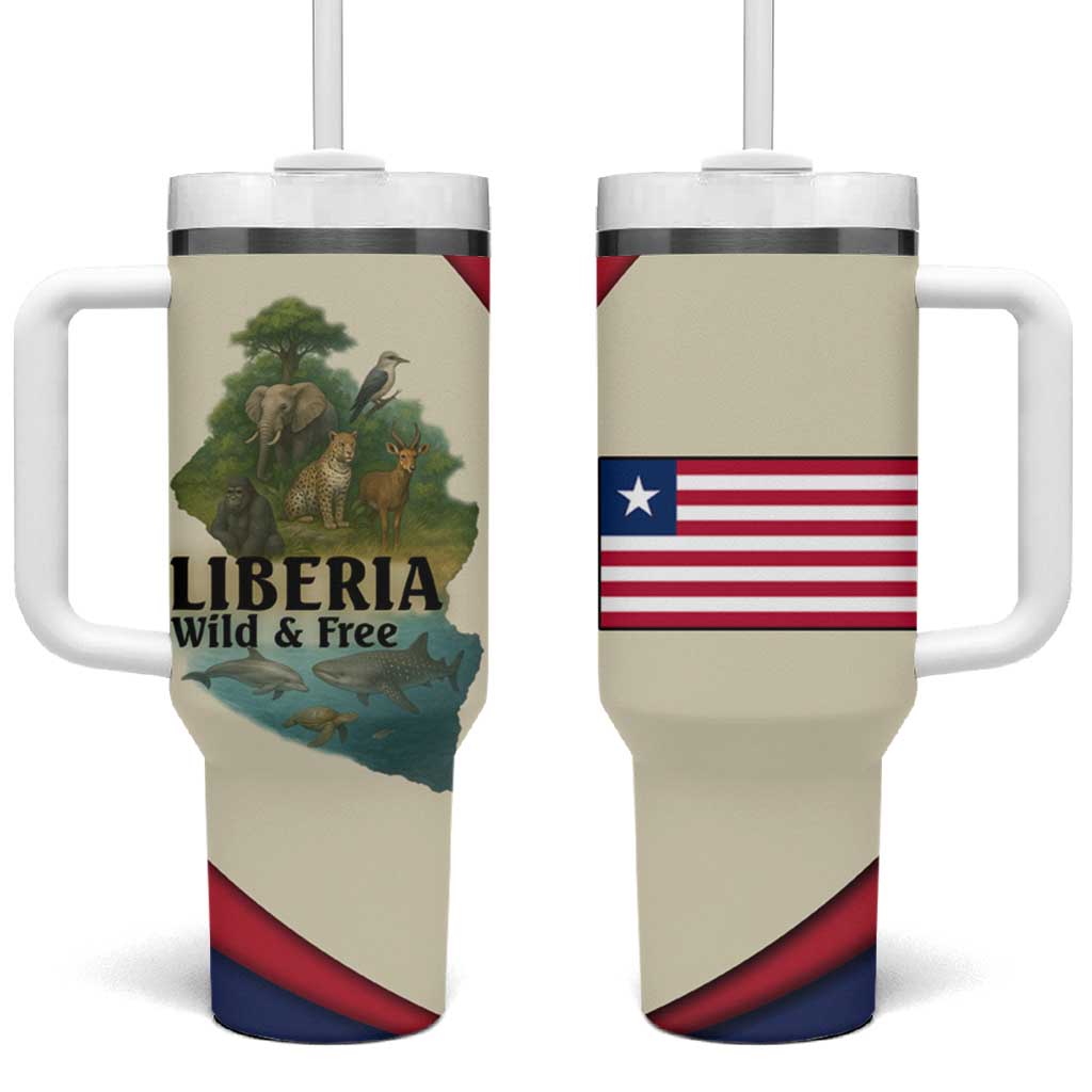 Liberia Wildlife Tumbler With Handle with African Safari and Ocean Marine Life Design
