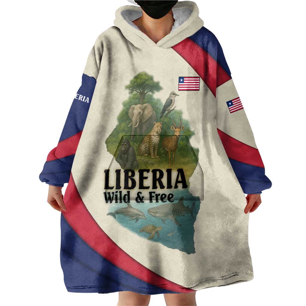 Liberia Wildlife Wearable Blanket Hoodie with African Safari and Ocean Marine Life Design