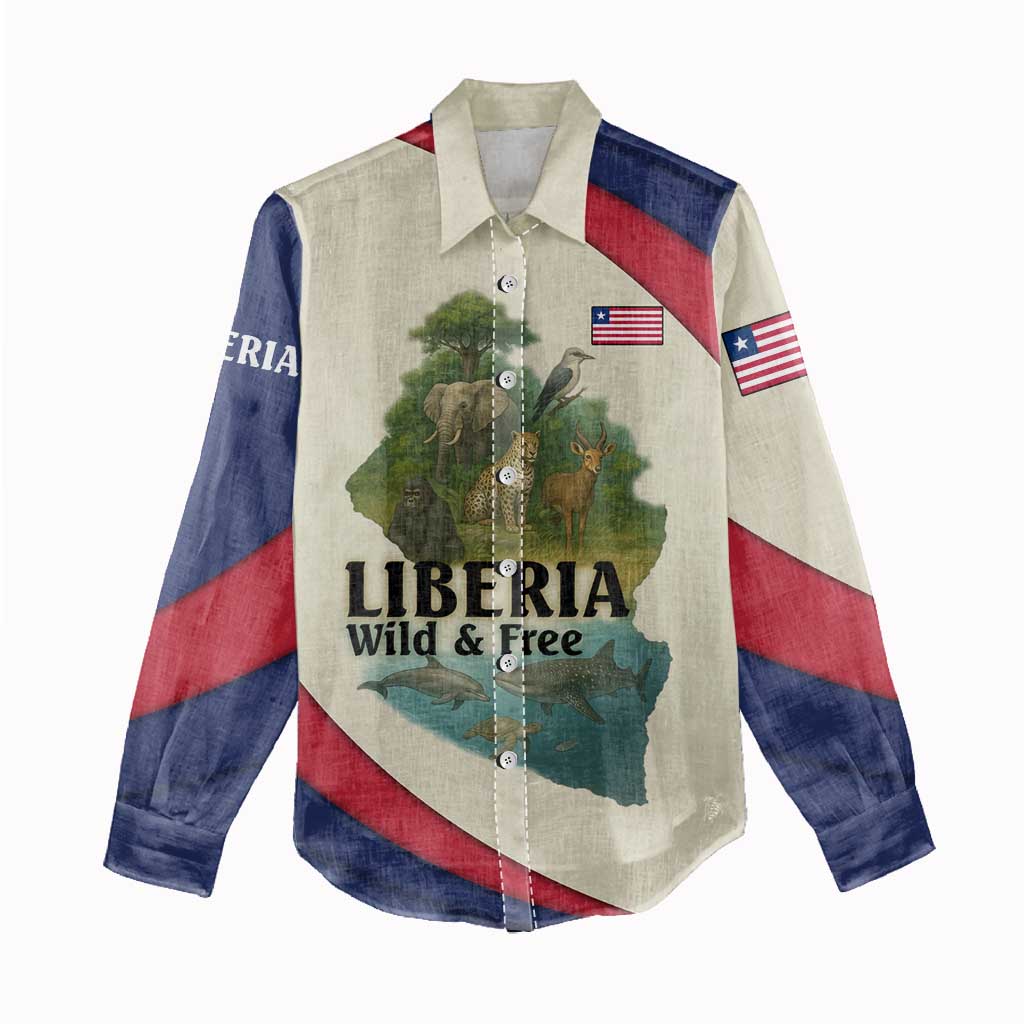 Liberia Wildlife Women Casual Shirt with African Safari and Ocean Marine Life Design