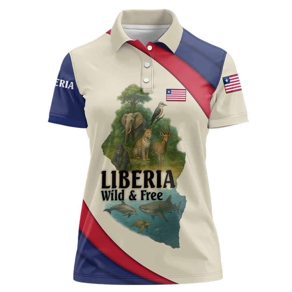 Liberia Wildlife Women Polo Shirt with African Safari and Ocean Marine Life Design