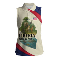 Liberia Wildlife Women Sleeveless Polo Shirt with African Safari and Ocean Marine Life Design