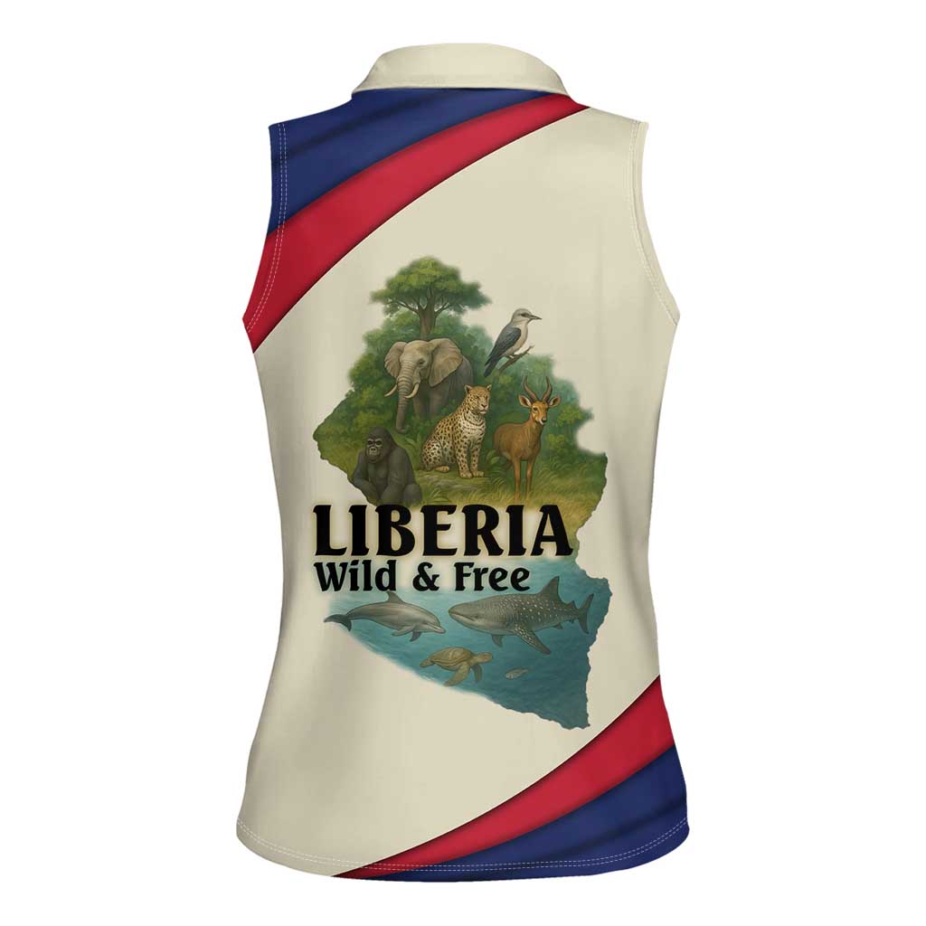 Liberia Wildlife Women Sleeveless Polo Shirt with African Safari and Ocean Marine Life Design