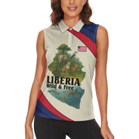 Liberia Wildlife Women Sleeveless Polo Shirt with African Safari and Ocean Marine Life Design