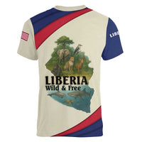 Liberia Wildlife Women V-Neck T-Shirt with African Safari and Ocean Marine Life Design