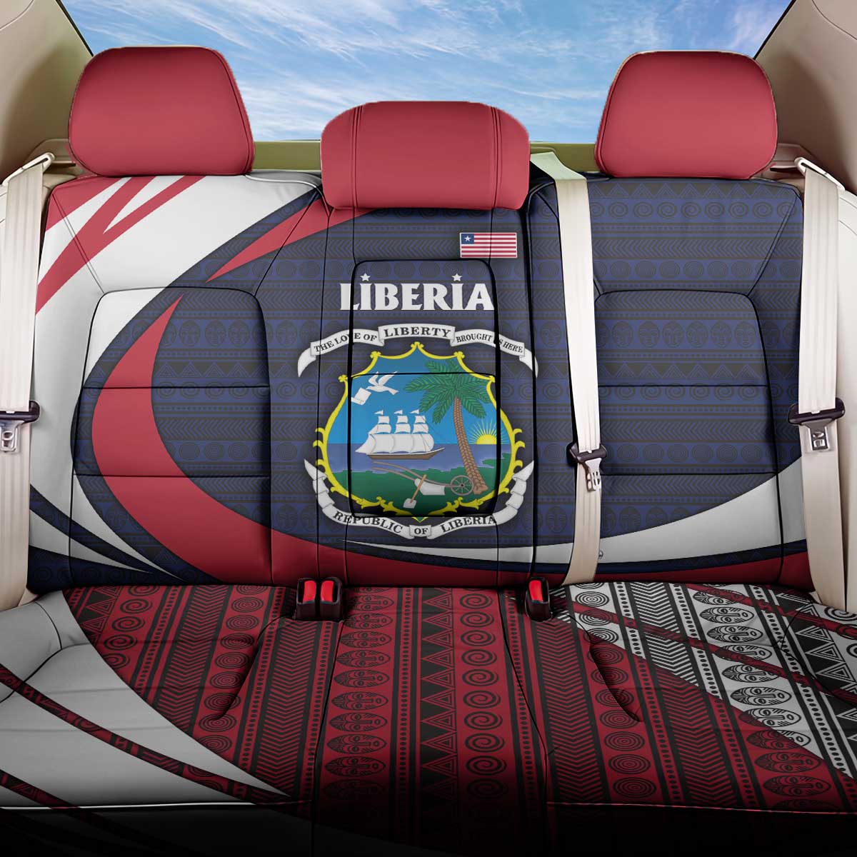 Liberia National Emblem Back Car Seat Cover with Tribal Pattern and Heritage Colors Design