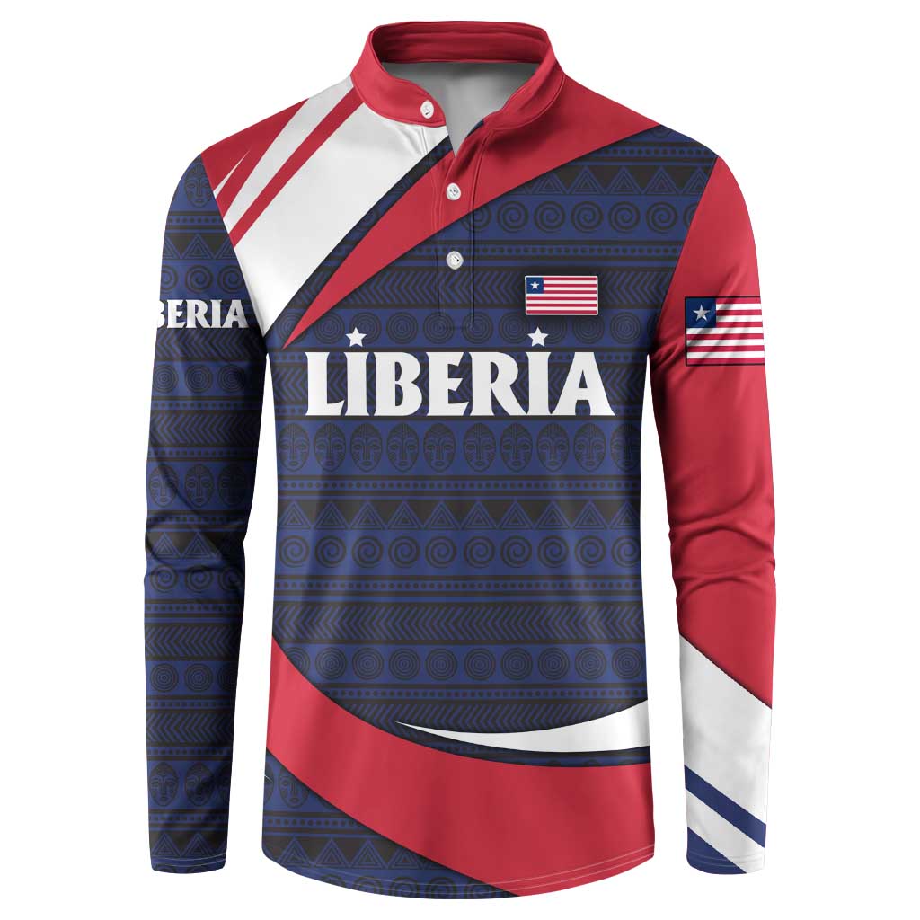 Liberia National Emblem Button Sweatshirt with Tribal Pattern and Heritage Colors Design