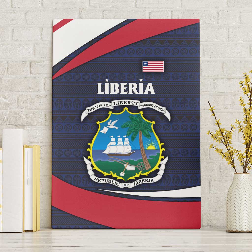 Liberia National Emblem Canvas Wall Art with Tribal Pattern and Heritage Colors Design