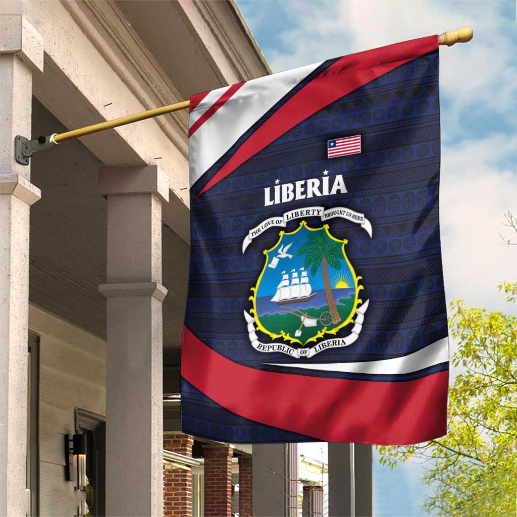 Liberia National Emblem Garden Flag with Tribal Pattern and Heritage Colors Design