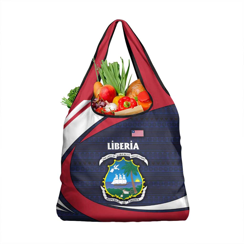 Liberia National Emblem Grocery Bag with Tribal Pattern and Heritage Colors Design