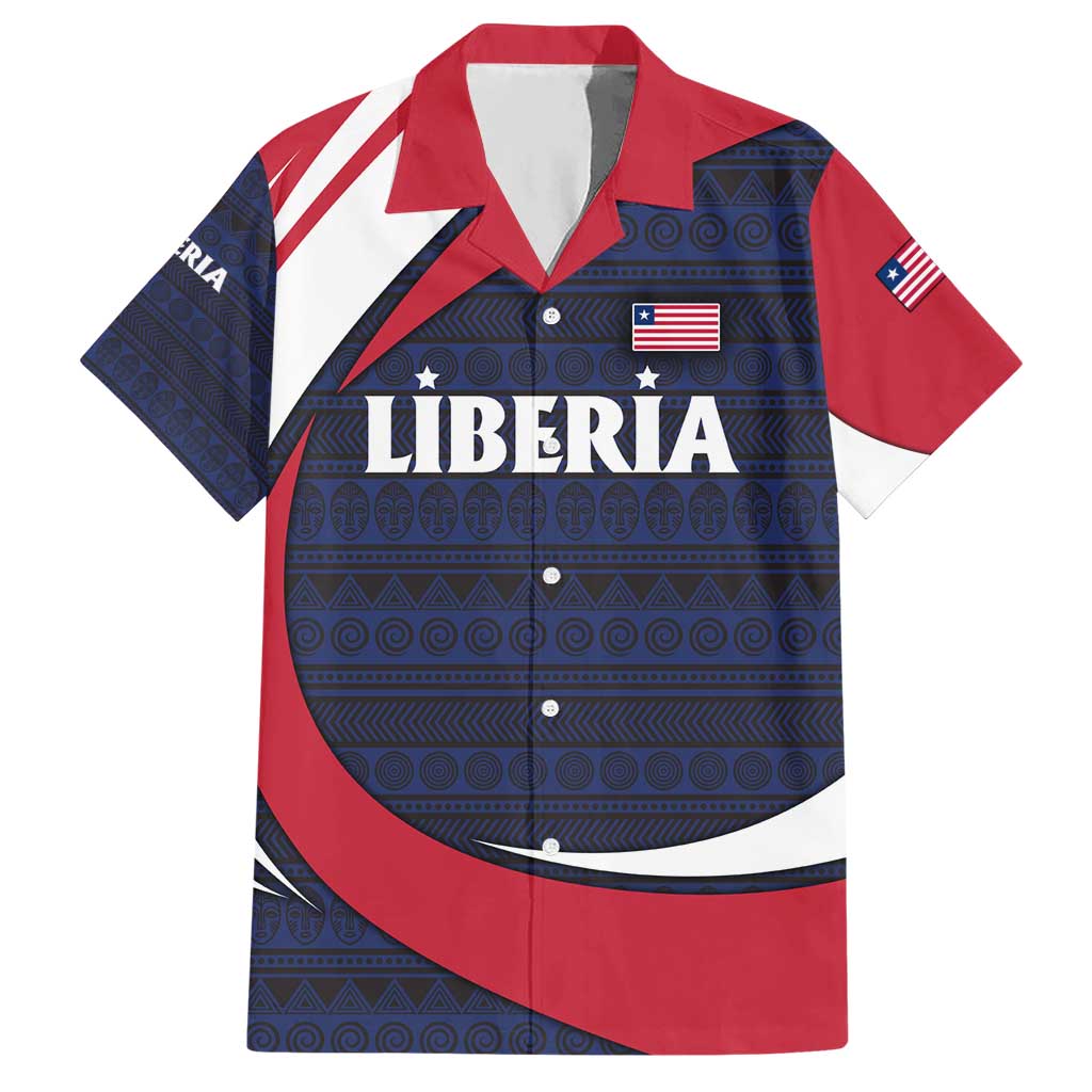 Liberia National Emblem Hawaiian Shirt with Tribal Pattern and Heritage Colors Design
