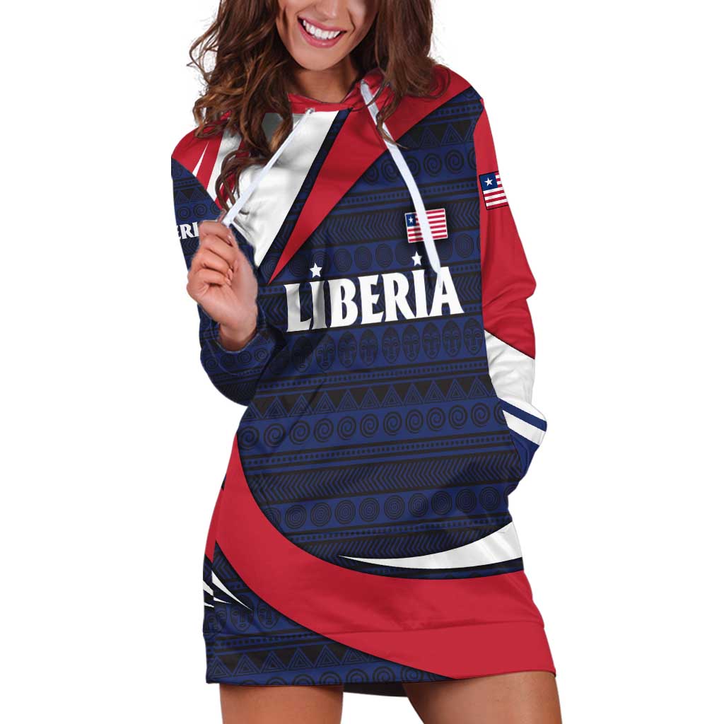 Liberia National Emblem Hoodie Dress with Tribal Pattern and Heritage Colors Design