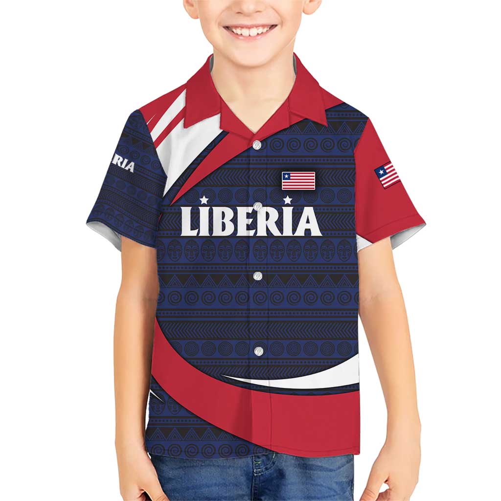 Liberia National Emblem Kid Hawaiian Shirt with Tribal Pattern and Heritage Colors Design