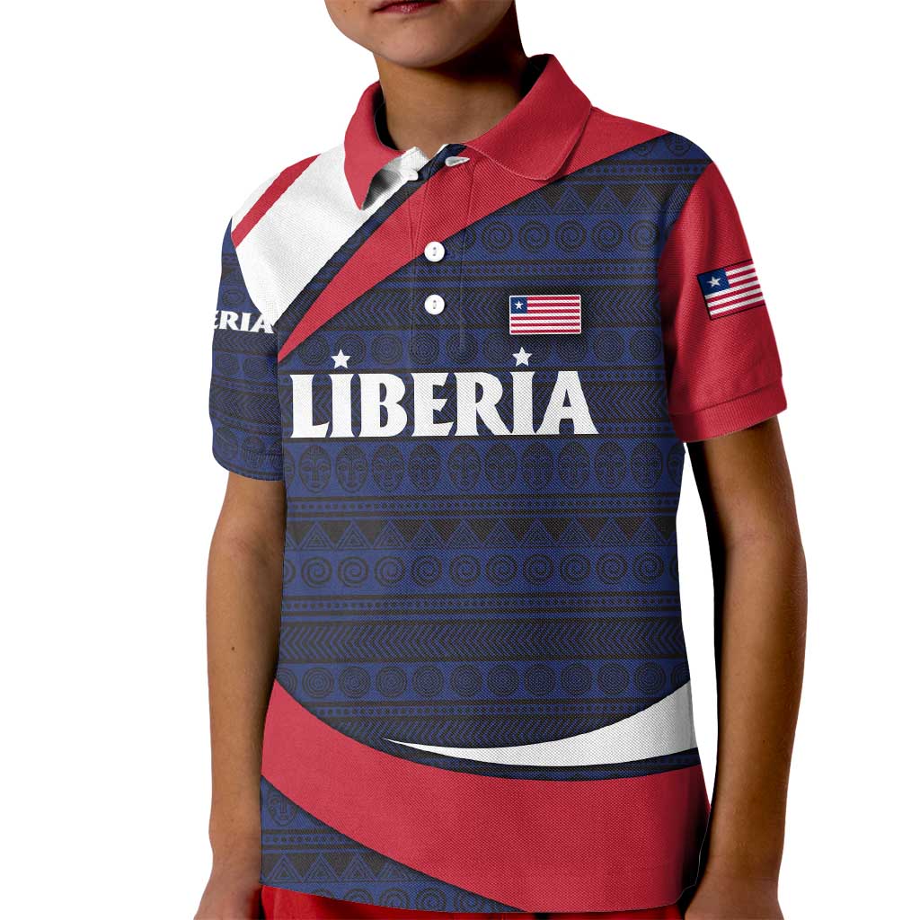 Liberia National Emblem Kid Polo Shirt with Tribal Pattern and Heritage Colors Design