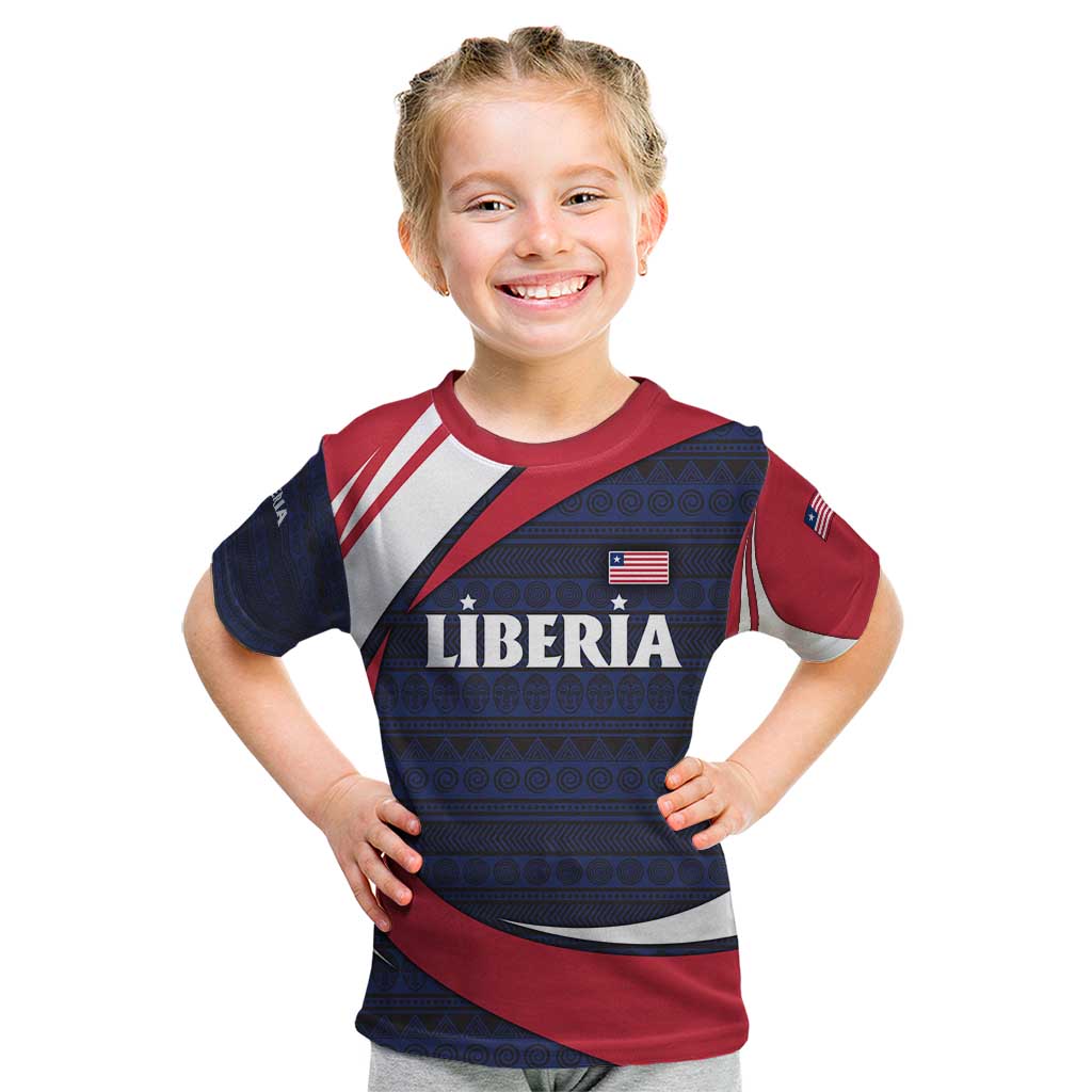 Liberia National Emblem Kid T Shirt with Tribal Pattern and Heritage Colors Design