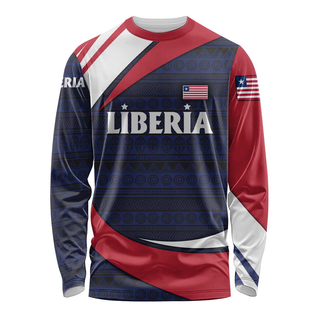 Liberia National Emblem Long Sleeve Shirt with Tribal Pattern and Heritage Colors Design