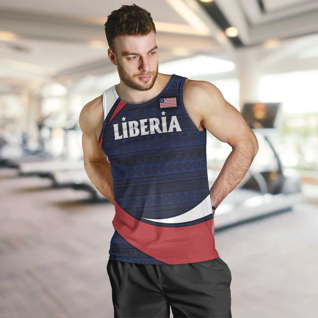 Liberia National Emblem Men Tank Top with Tribal Pattern and Heritage Colors Design