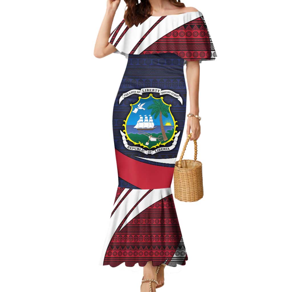 Liberia National Emblem Mermaid Dress with Tribal Pattern and Heritage Colors Design