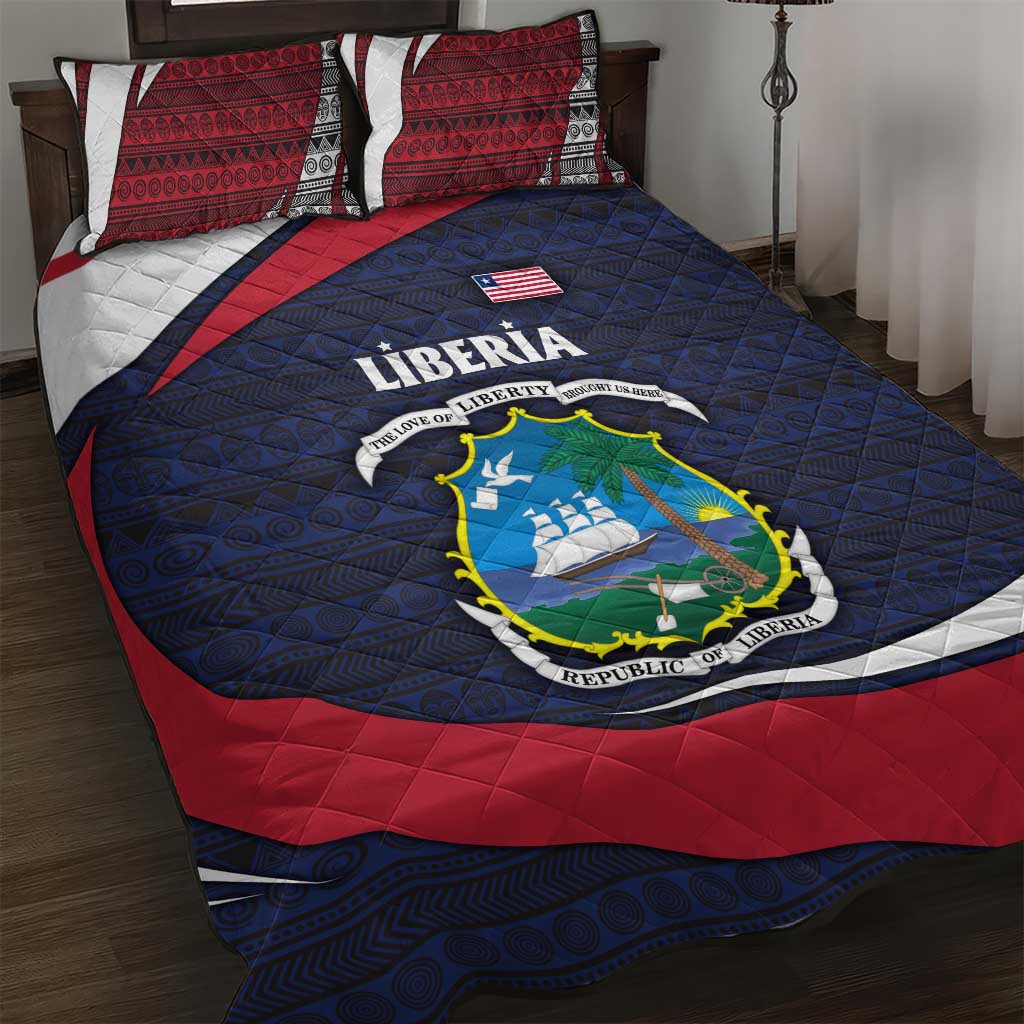 Liberia National Emblem Quilt Bed Set with Tribal Pattern and Heritage Colors Design
