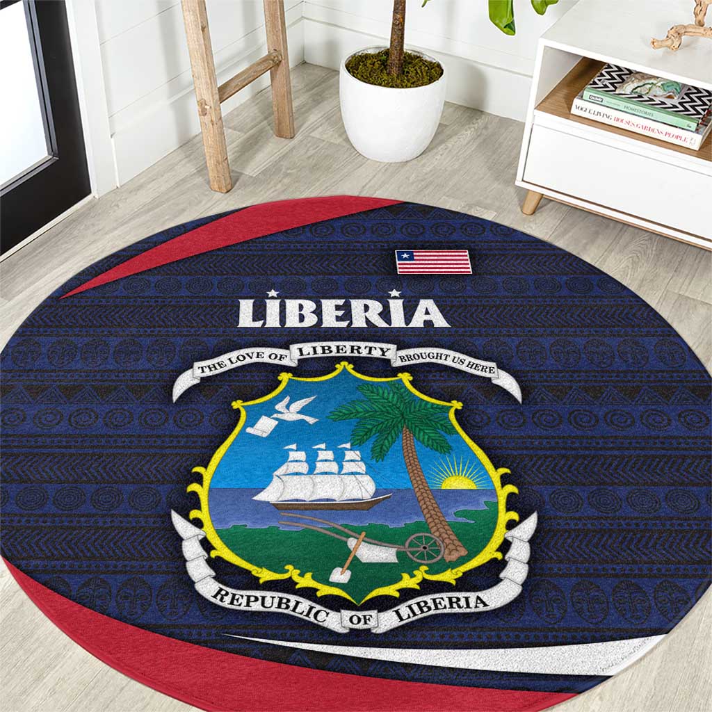 Liberia National Emblem Round Carpet with Tribal Pattern and Heritage Colors Design