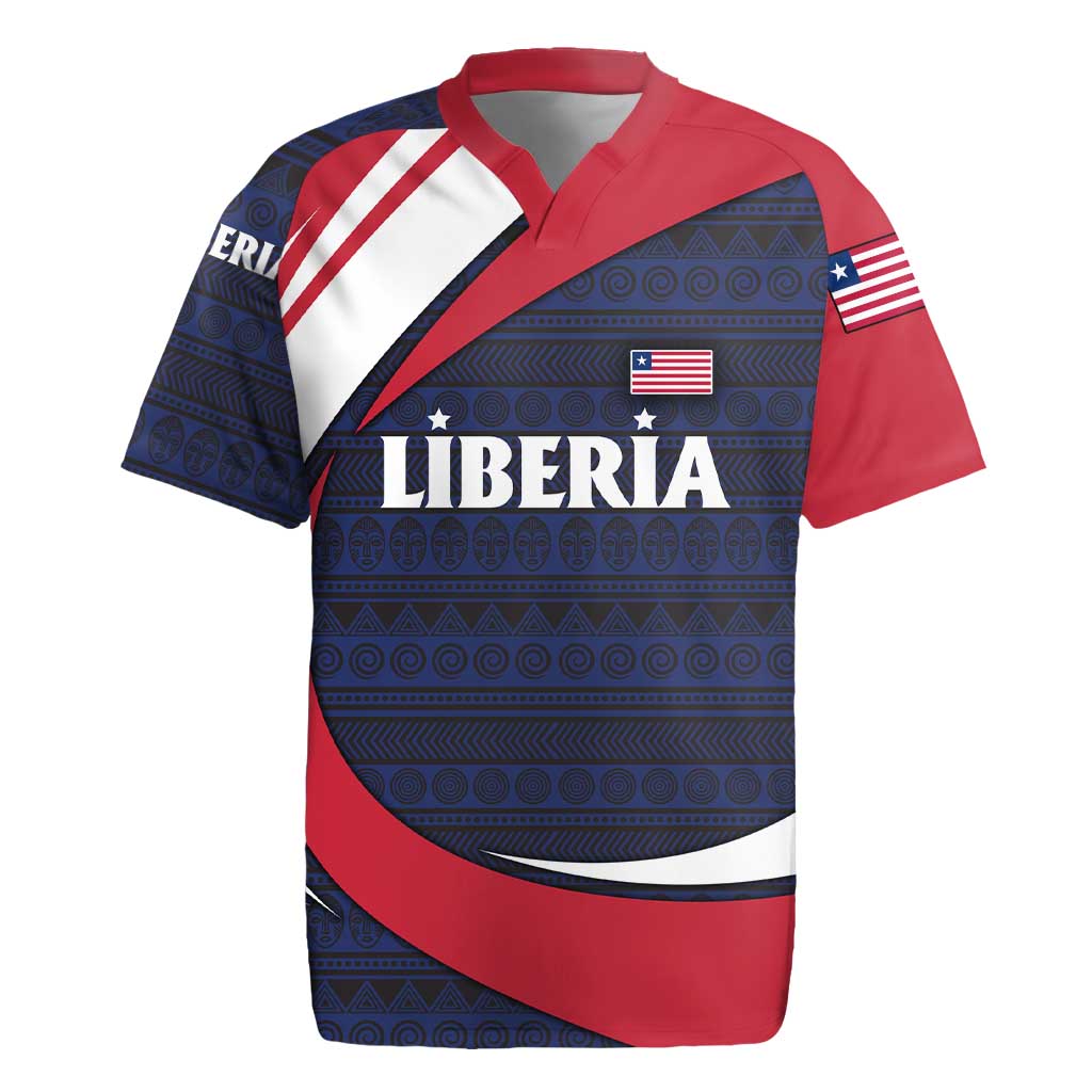 Liberia National Emblem Rugby Jersey with Tribal Pattern and Heritage Colors Design