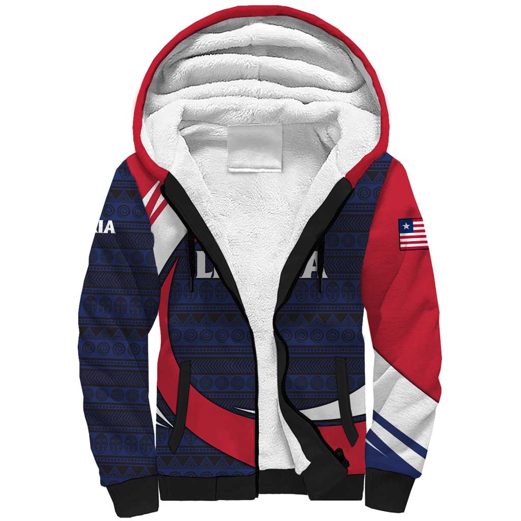 Liberia National Emblem Sherpa Hoodie with Tribal Pattern and Heritage Colors Design