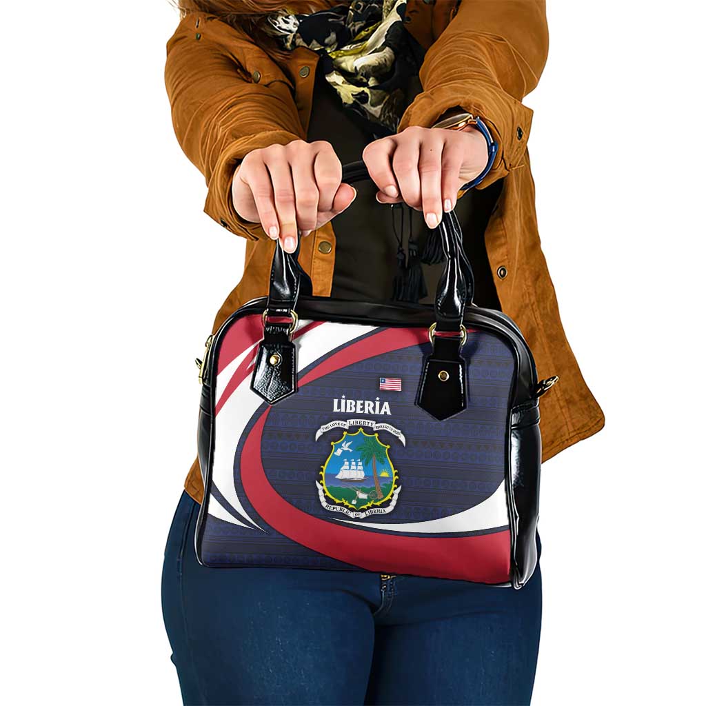 Liberia National Emblem Shoulder Handbag with Tribal Pattern and Heritage Colors Design
