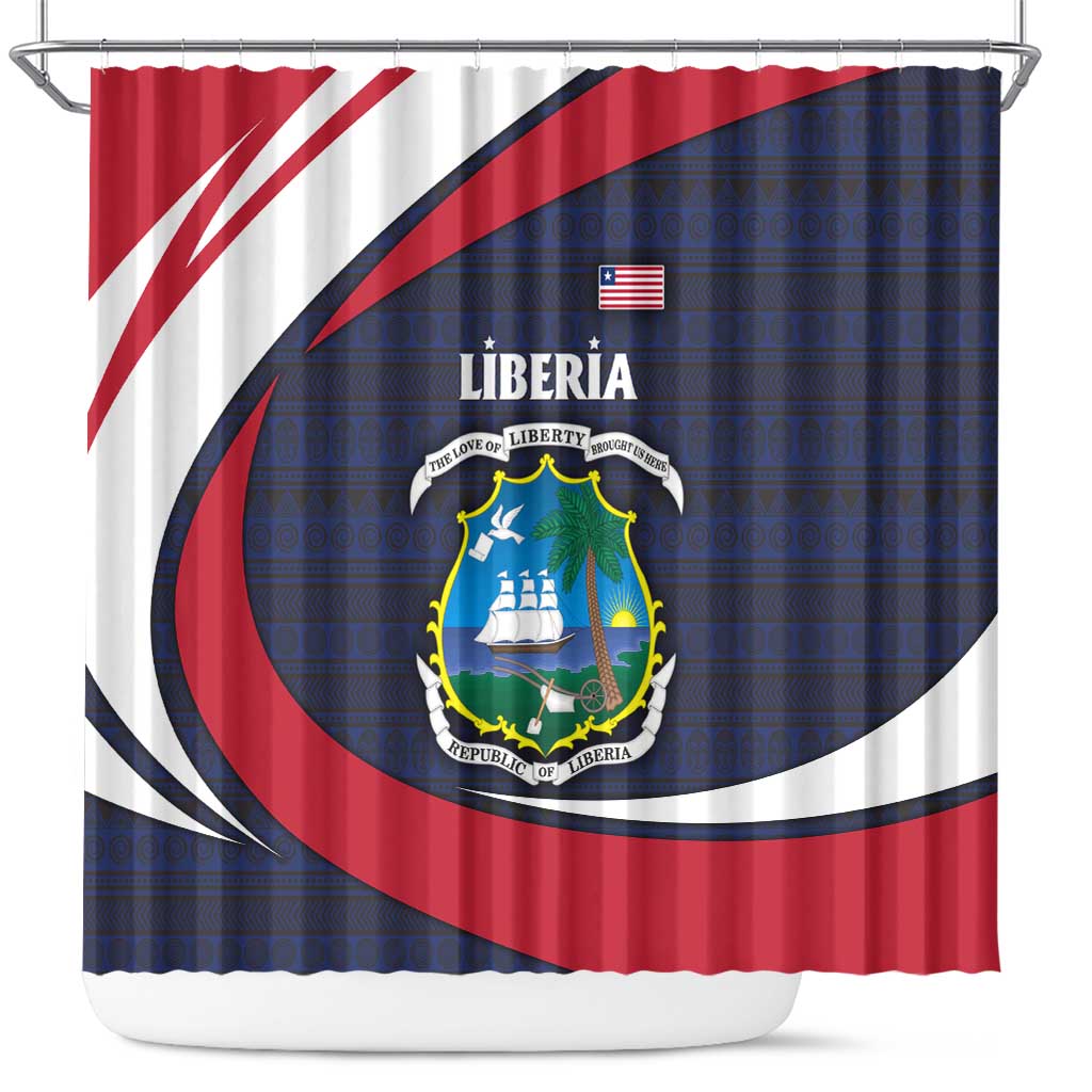 Liberia National Emblem Shower Curtain with Tribal Pattern and Heritage Colors Design