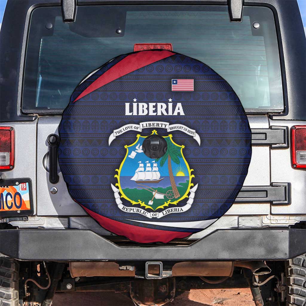 Liberia National Emblem Spare Tire Cover with Tribal Pattern and Heritage Colors Design
