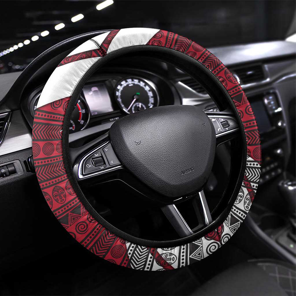 Liberia National Emblem Steering Wheel Cover with Tribal Pattern and Heritage Colors Design