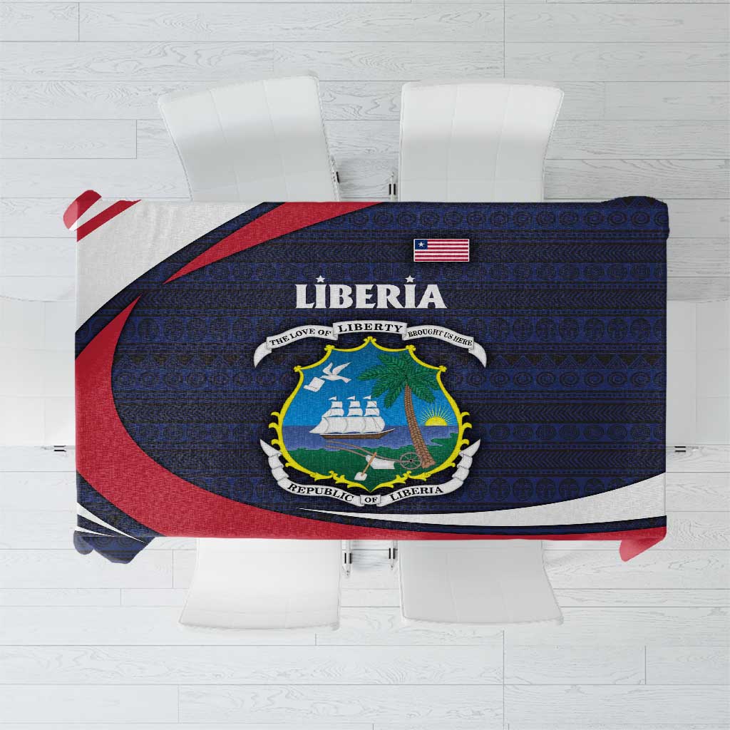 Liberia National Emblem Tablecloth with Tribal Pattern and Heritage Colors Design