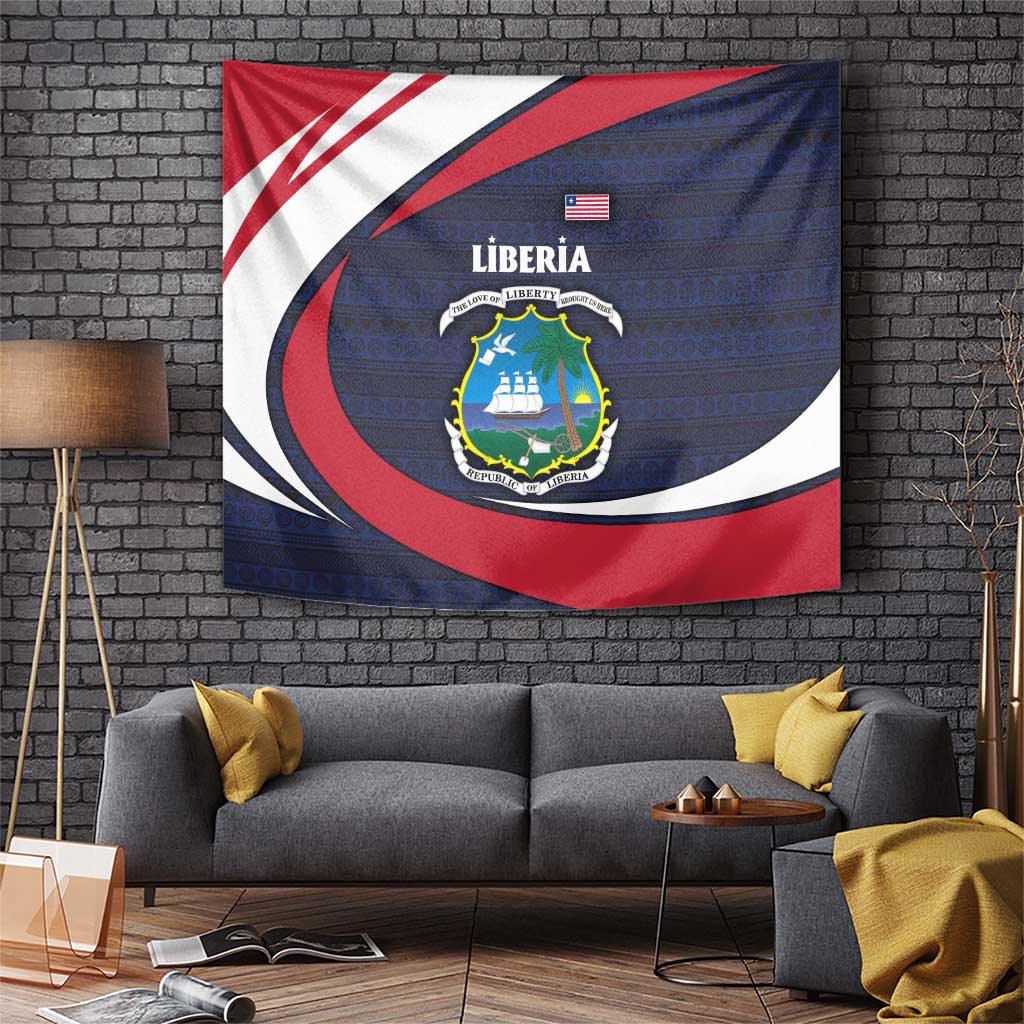 Liberia National Emblem Tapestry with Tribal Pattern and Heritage Colors Design