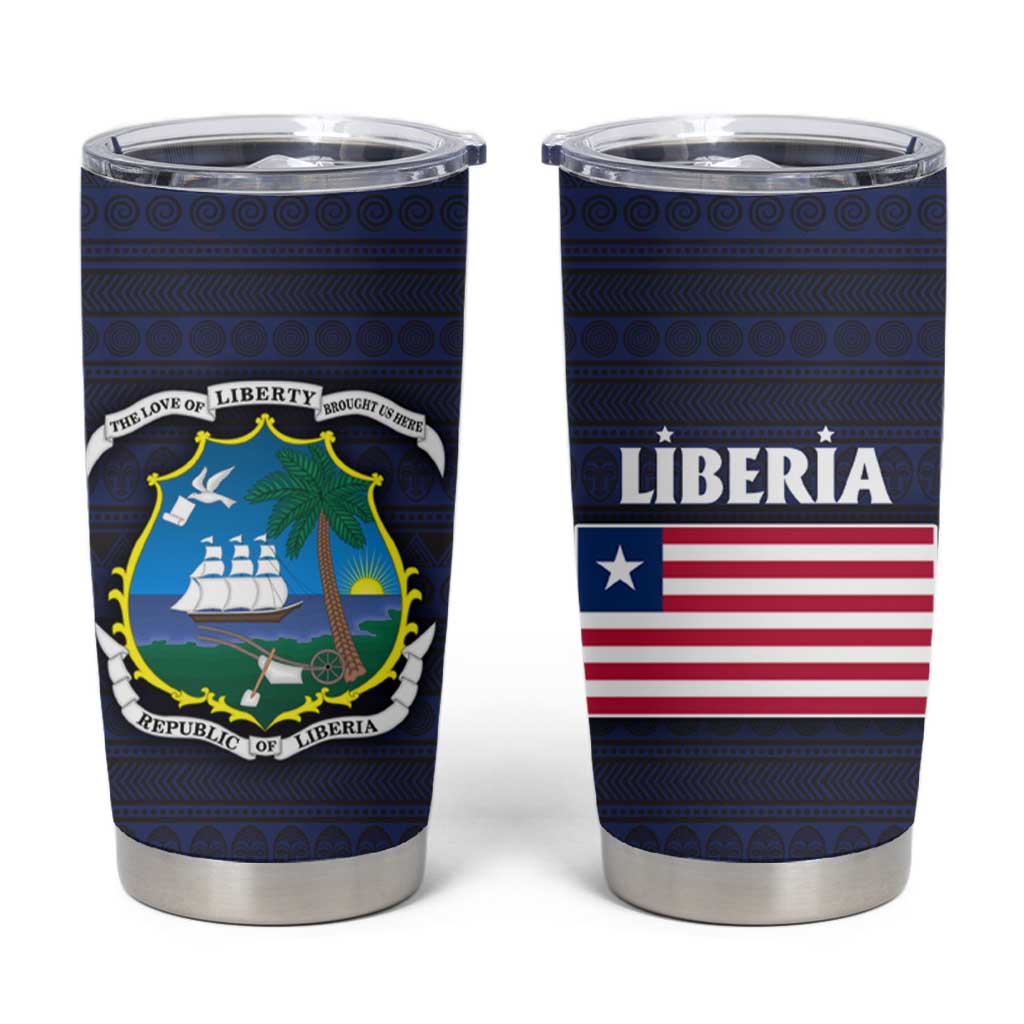 Liberia National Emblem Tumbler Cup with Tribal Pattern and Heritage Colors Design